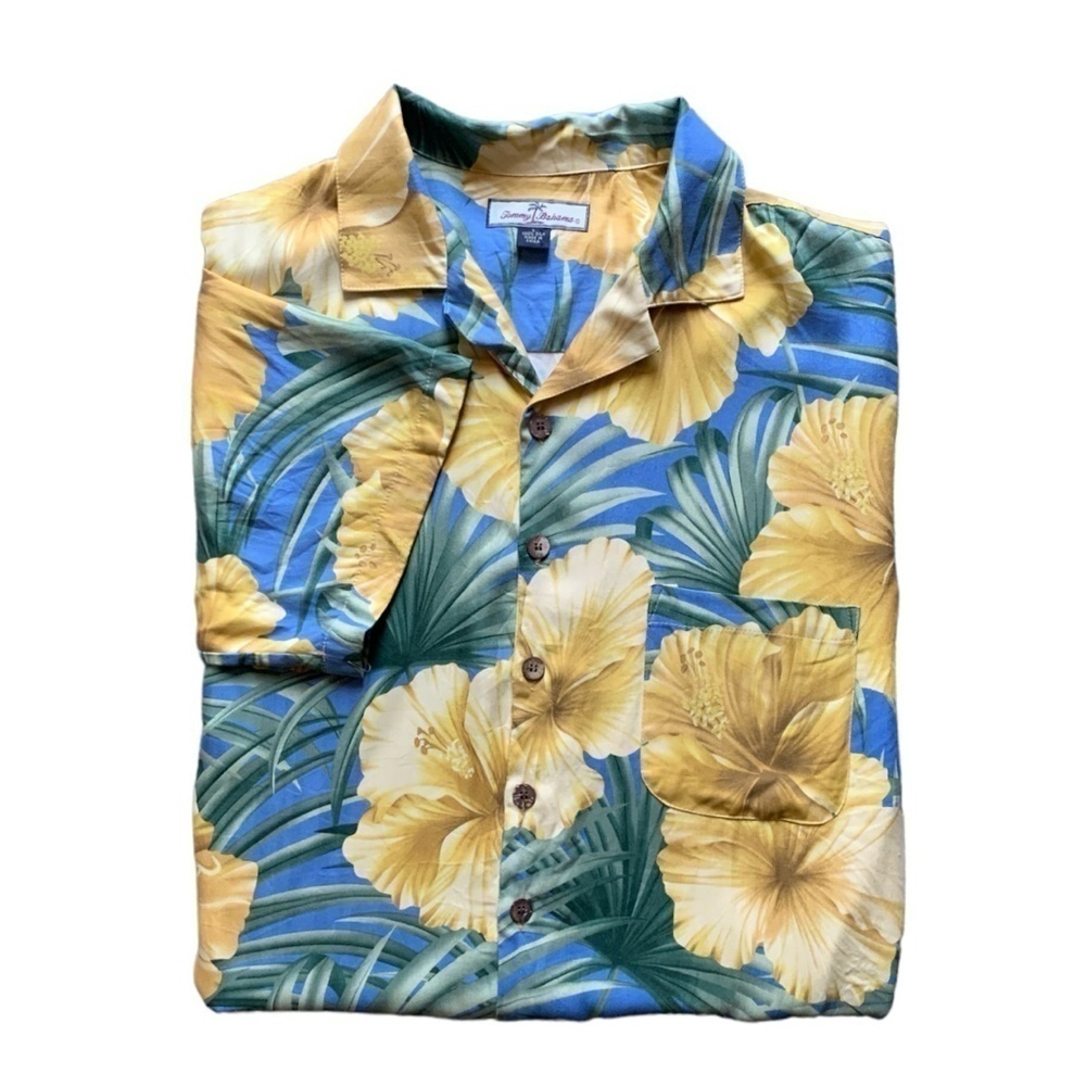 Tommy Bahama 100% Silk Tropical Hawaiian Casual SS Button Up Shirt Mens L #122A
